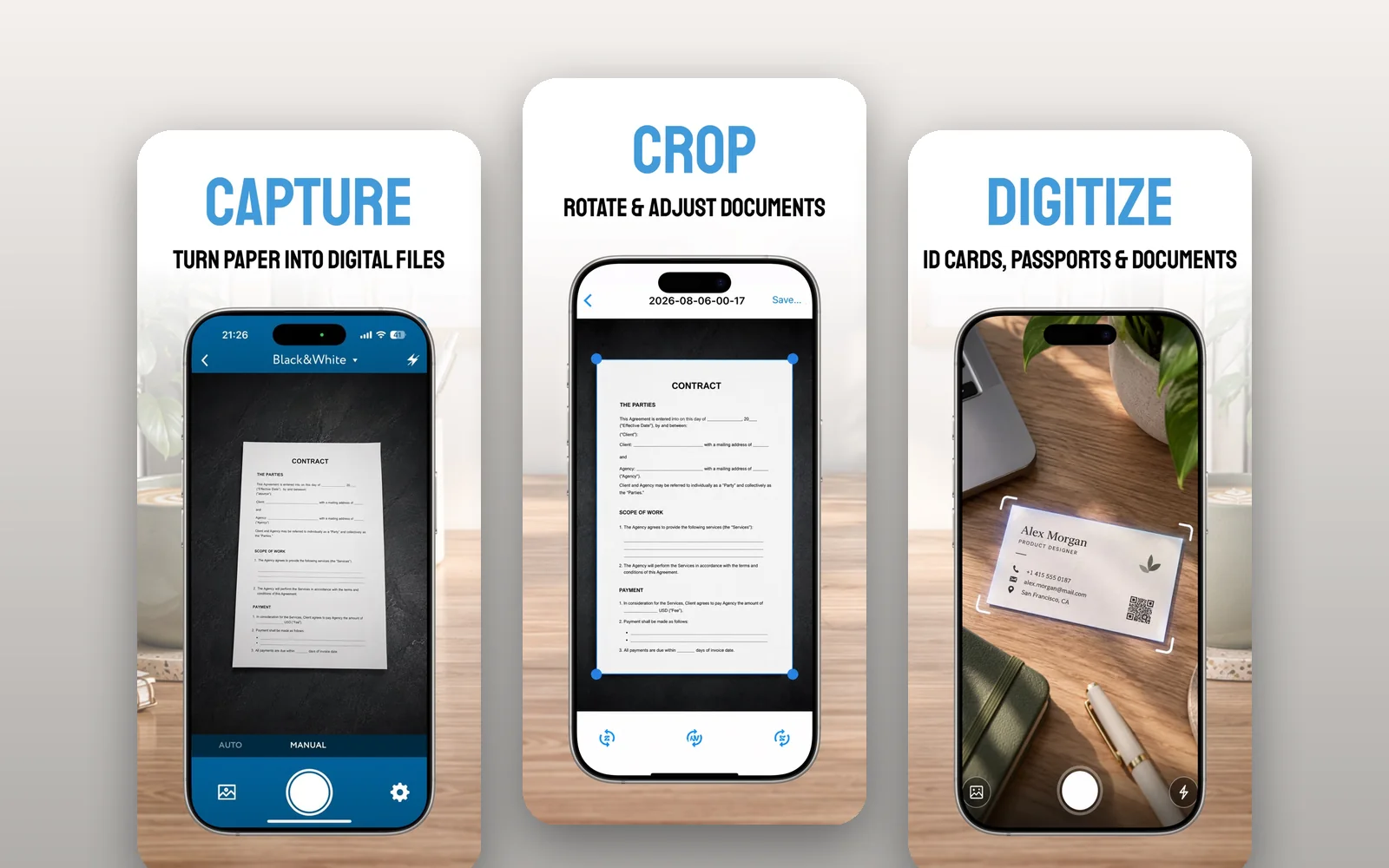 Private Scanner screens: document capture and OCR
